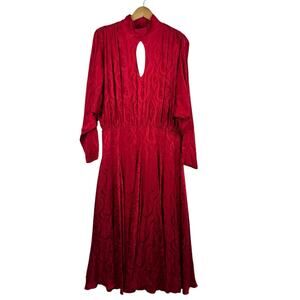 VTG David Josef Neiman Marcus Women 100% Silk Red Midi Dress Sz M Flowy Cocktail